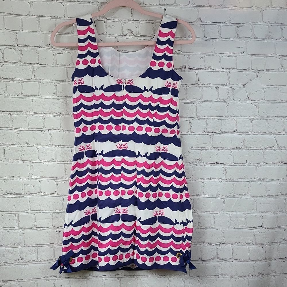 Lilly Pulitzer Pink Navy and White Wave Print Mini Dress - Picture 9 of 11